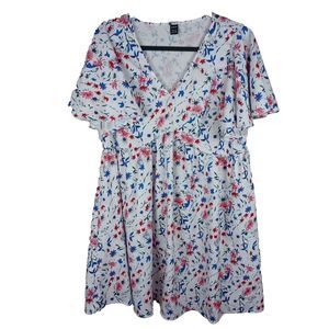 Shein White Floral Short Flutter Sleeve Summer Dress Women's Size Large NWOT